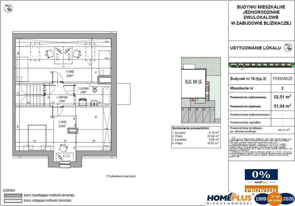 0%, 2 m-ca parking.i poddasze dodatkowo