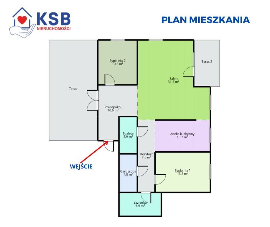 Apartament z 2 tarasami ul. Pogodna - 90,45m2