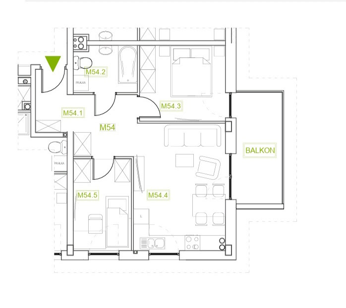 3 pokoje, nigdy niezamieszkiwane, 2 mp