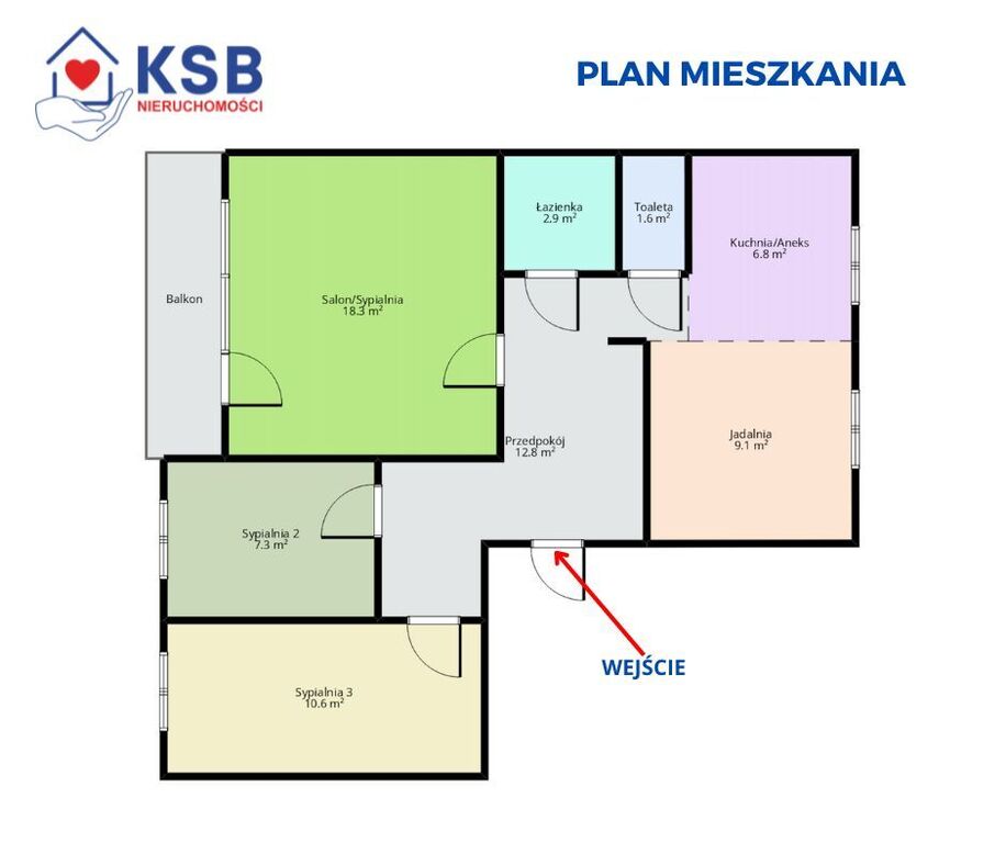 Mieszkanie - 3 pokoje - 68,93m2 - Os. Pułanki