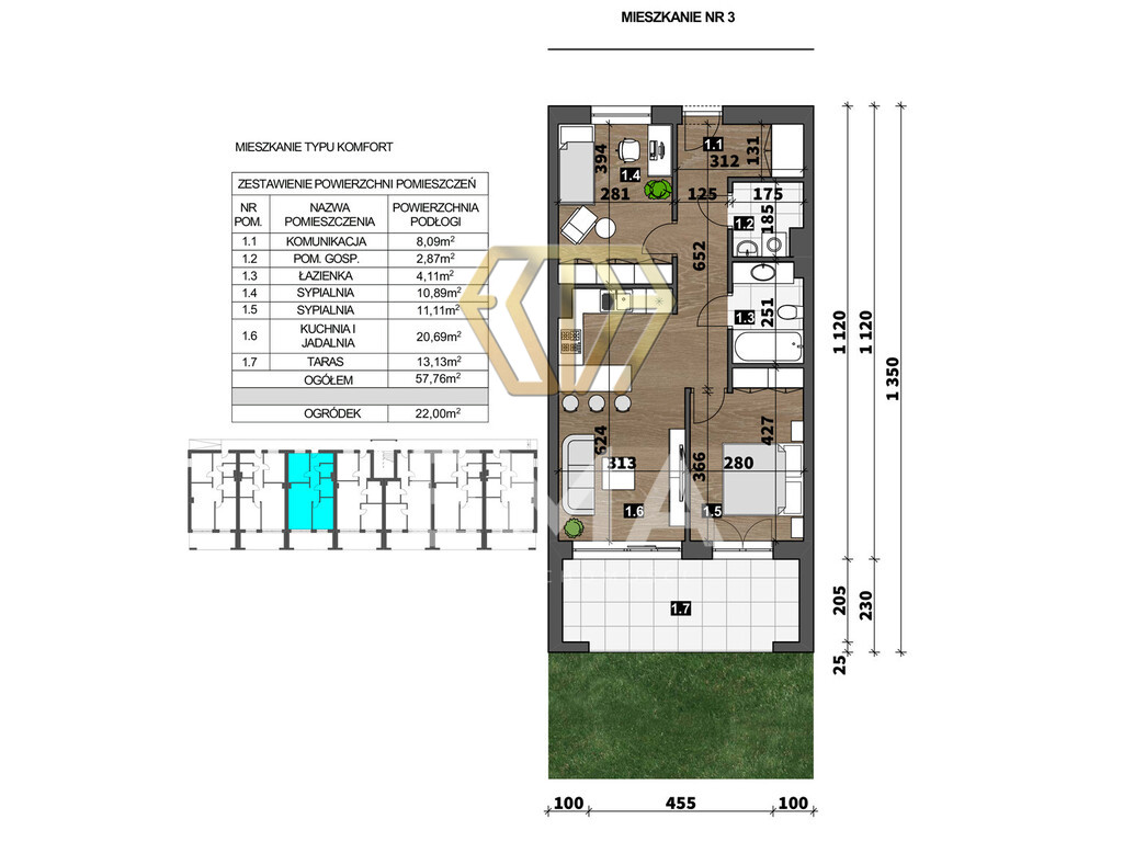 Mieszkanie z ogródkiem i tarasem 57 m2 Wrzosowiak