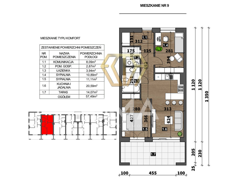 Luksusowe mieszkanie 57 m2 z dużym balkonem