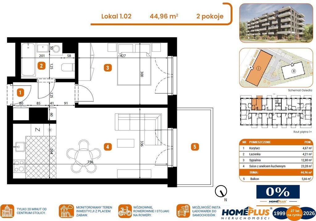 18 km od centrum Warszawy-Marki przy głównej ulicy