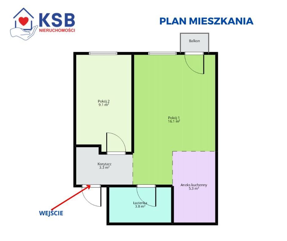 Mieszkanie po remoncie -2 pokoje-37,1m2–ul. Polna