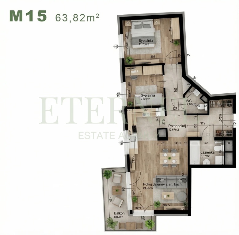 Przestronne mieszkanie 3pokojowe 63,82m2 Czyżyny