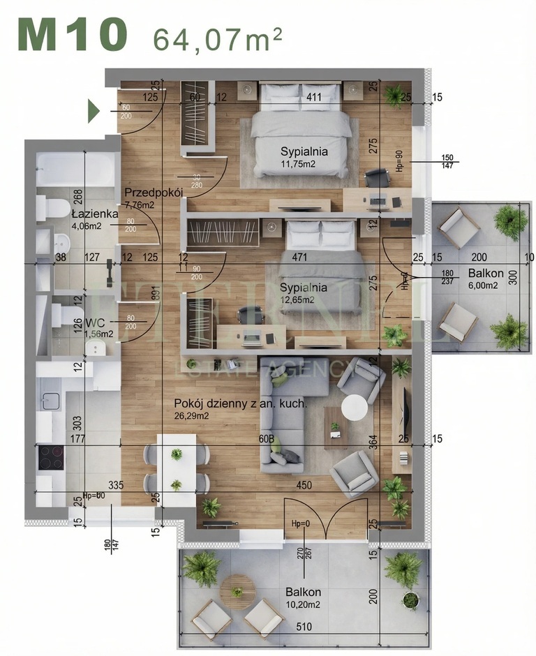 Przestronne mieszkanie 3-pokojowe 64,07m2