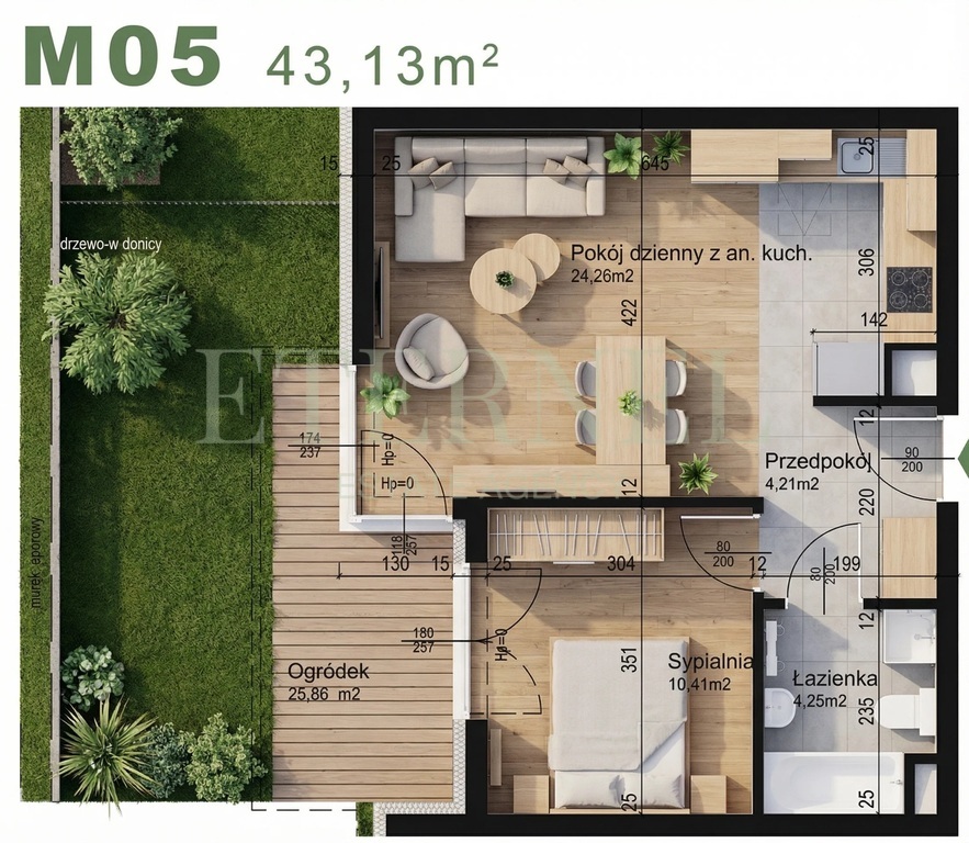 Funkcjonalne mieszkanie 2-pokojowe z ogródkiem 43m