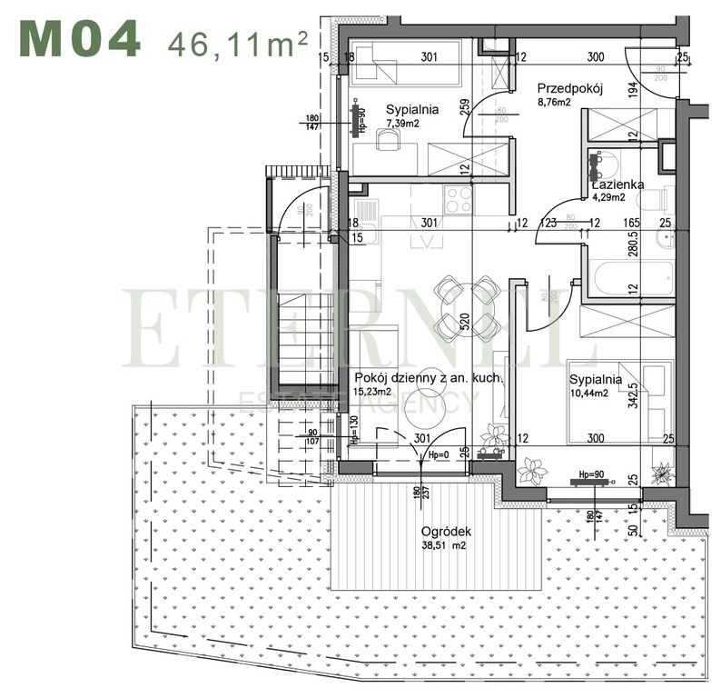 Trzypokojowe mieszkanie z ogródkiem 46,11m Czyżyny