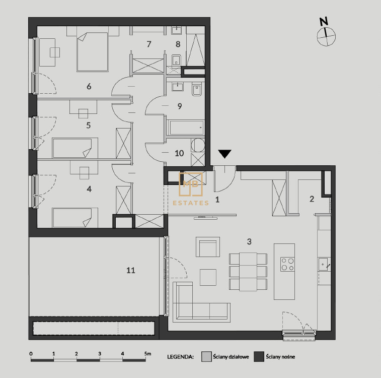 Wykończony nowoczesny apartament z tarasem