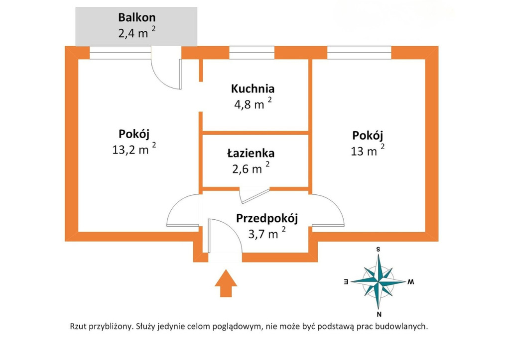 Słoneczne 37,31 m² na 1. piętrze. Parcelacyjna
