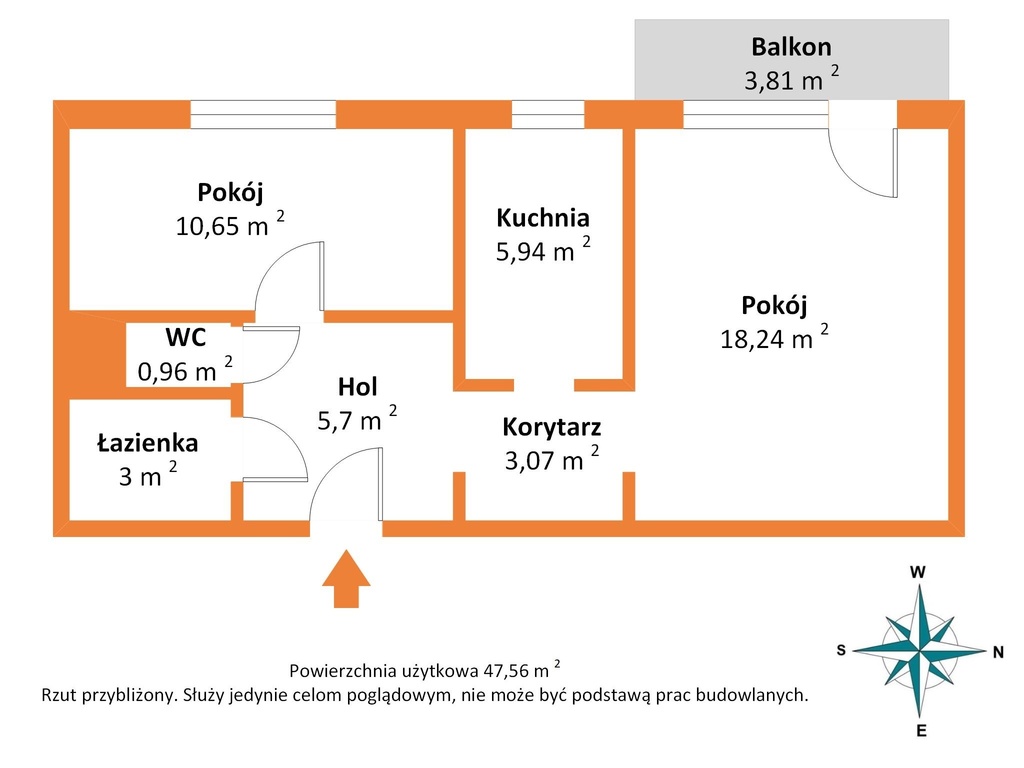 Rozkładowe 2 pokoje 47,5m2 os. Dolnośląskie!