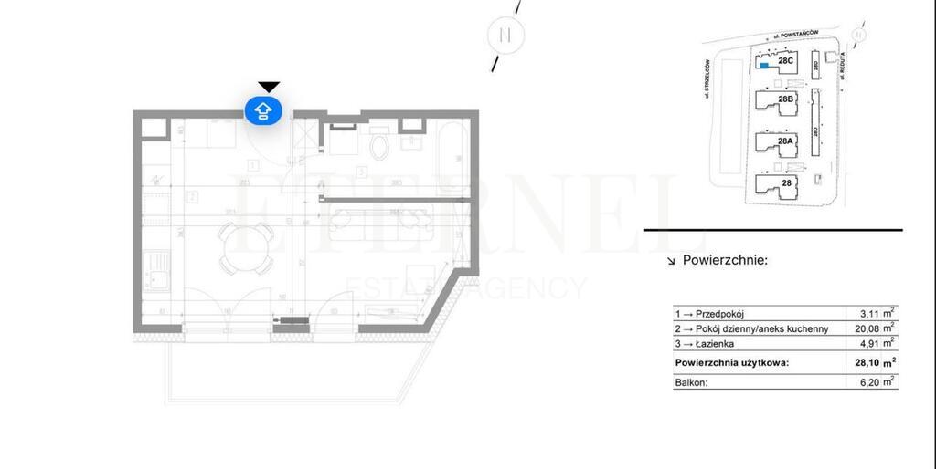 Kawalerka ul. Strzelców Kraków 28m2 tanio + balkon