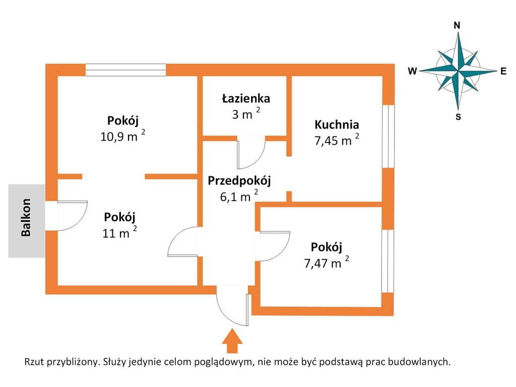 3 pokoje na 45,9 m² i okna na 3 strony świata