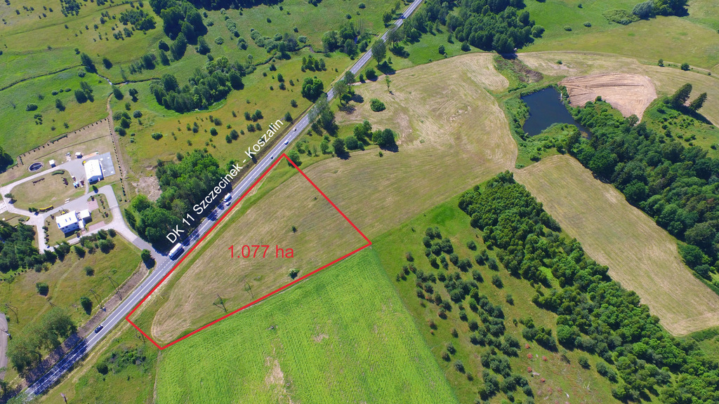 Działka 2.3103ha,m.Bobolice,las,dr.asfaltowa.